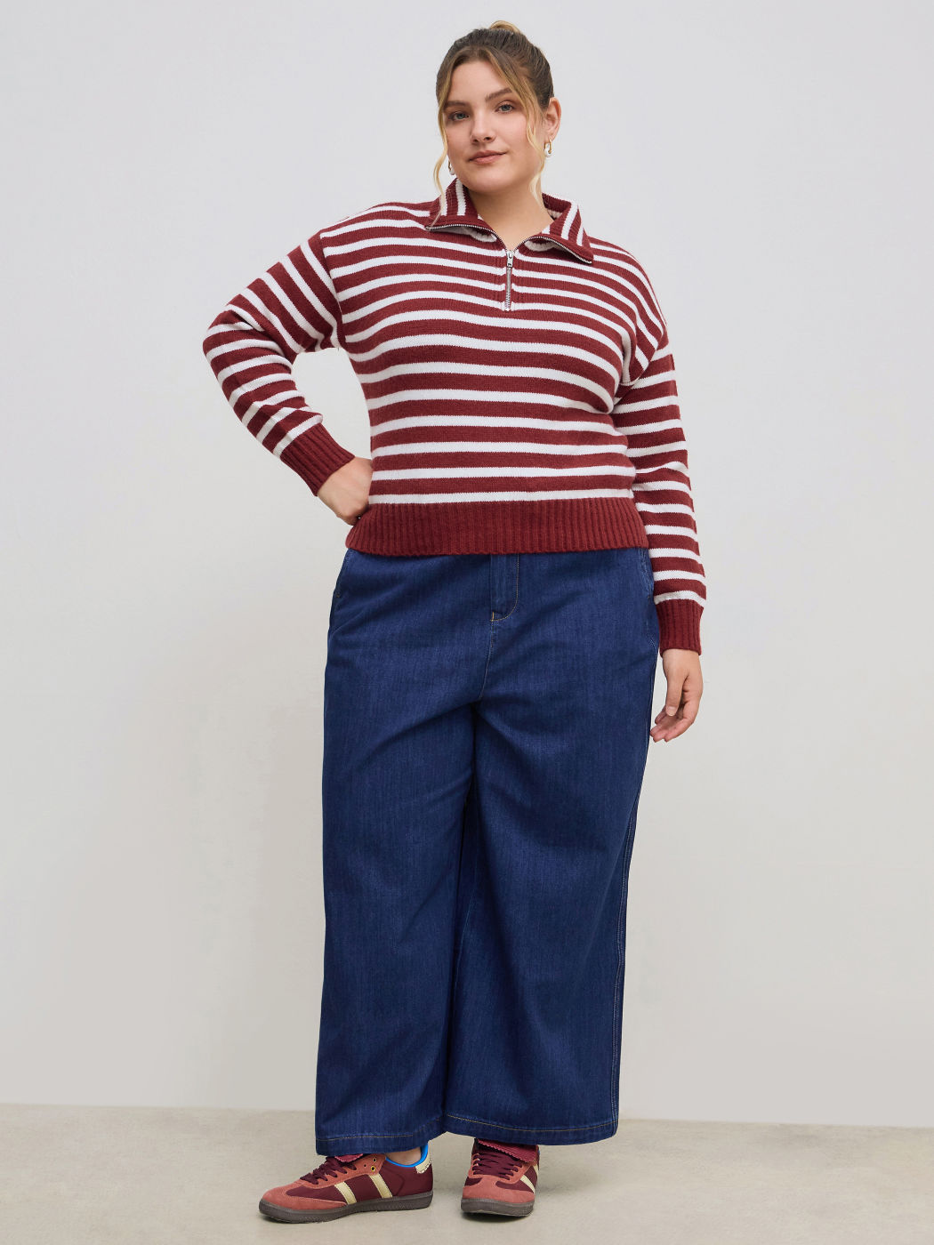Cider Denim Mid Rise Solid Pocket Wide Leg Jeans With Belt Curve & Plus