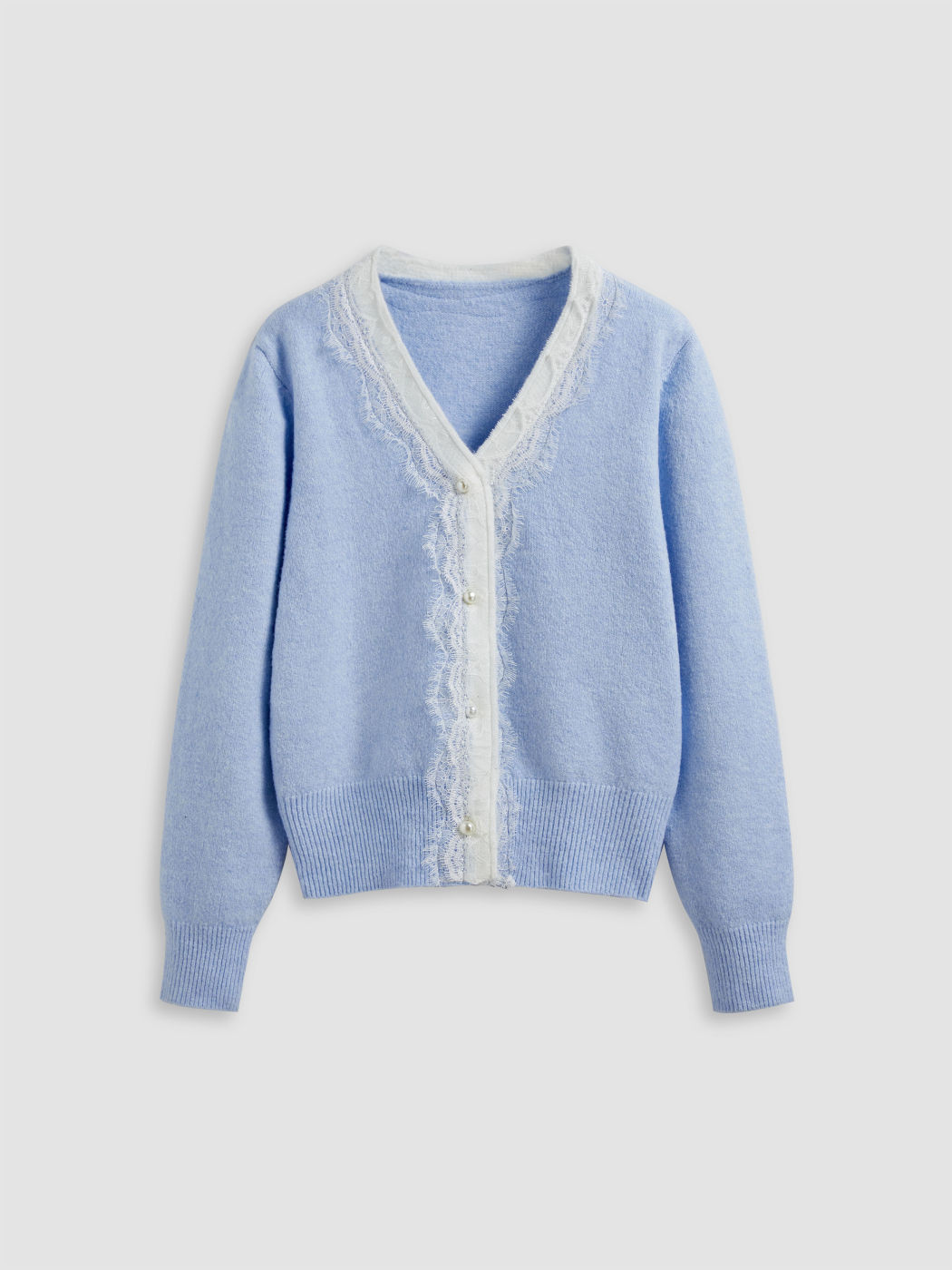 Knit V-neck Lace Trim Cardigan