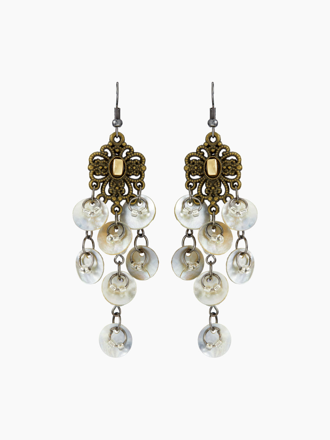 FLOWER & SHELL TASSEL DANGLE EARRINGS