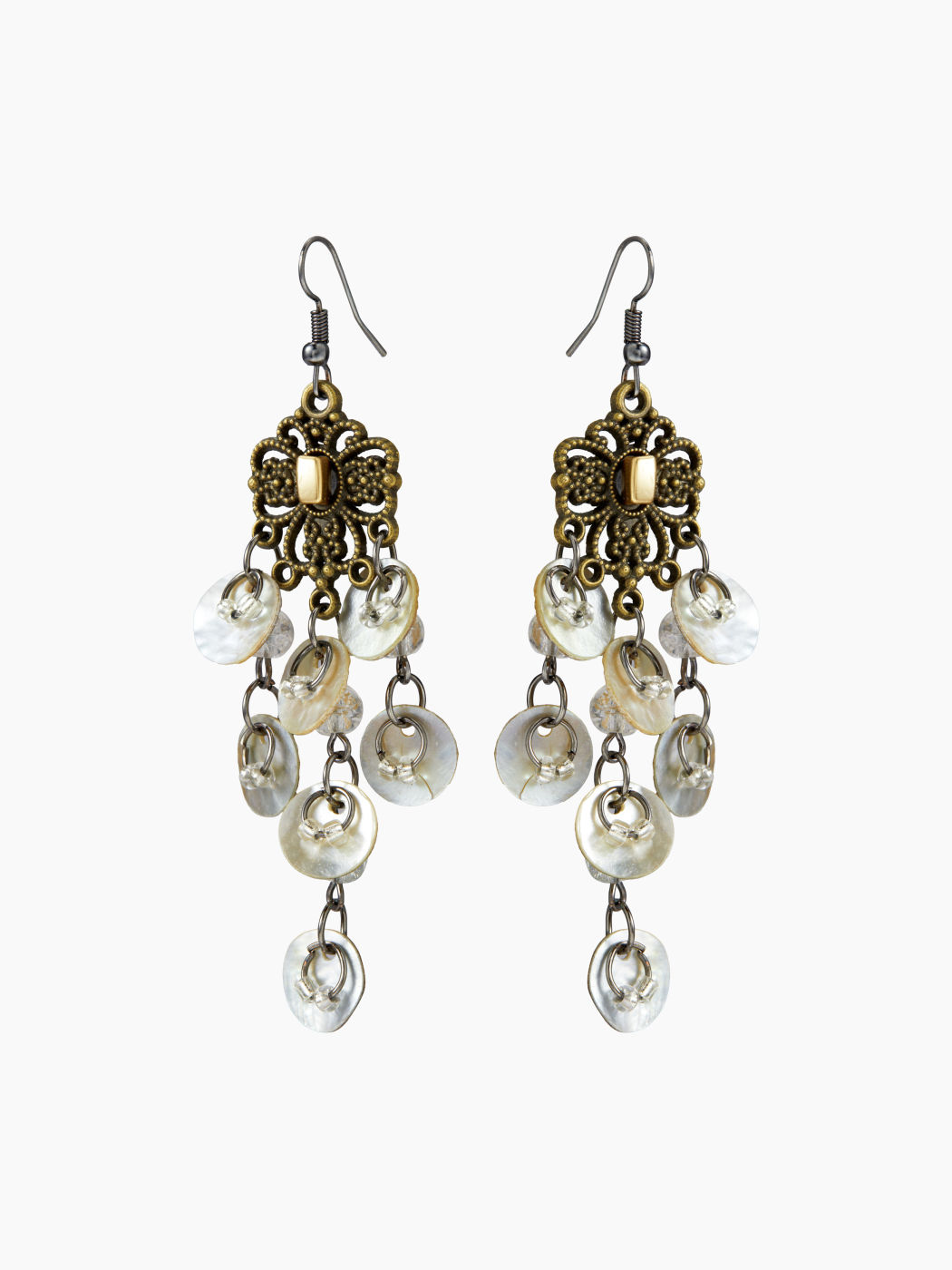 FLOWER & SHELL TASSEL DANGLE EARRINGS