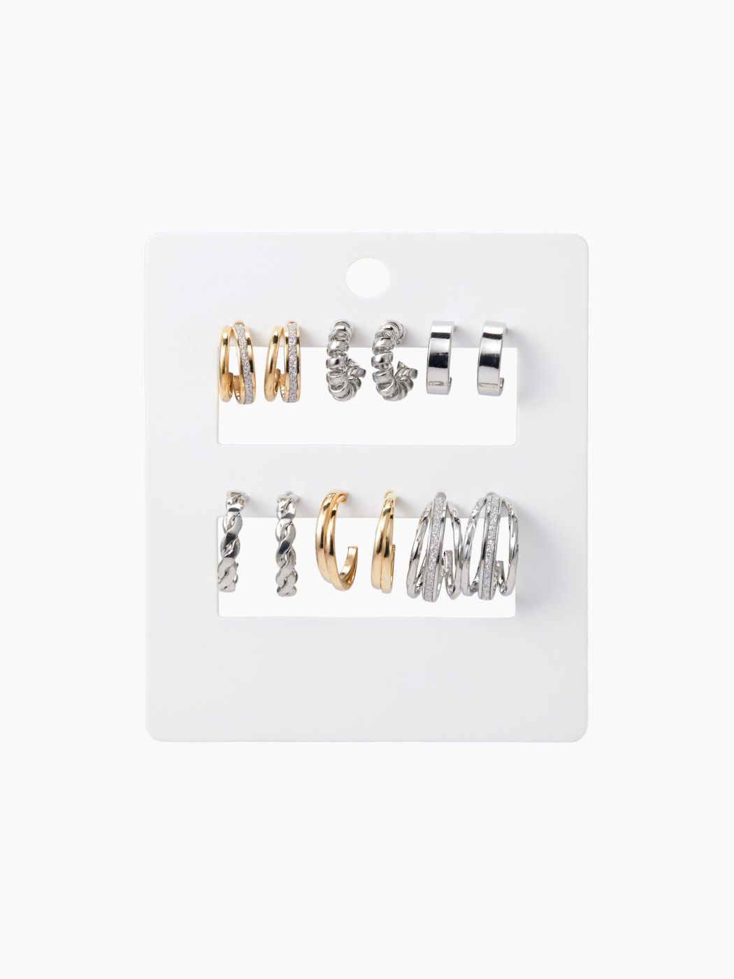 6 PAIRS C-SHAPED TWISTED HOOP EARRINGS