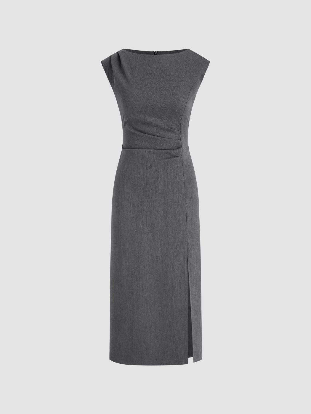 Maxikleid mit Bootshals, Rüschen und Schlitz