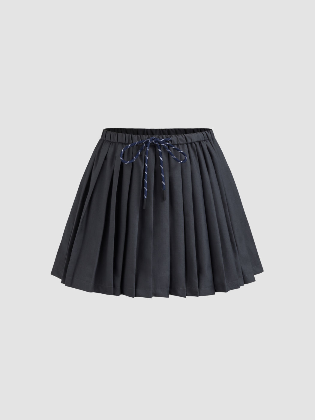 Mid Rise Drawstring Pleated Mini Skirt
