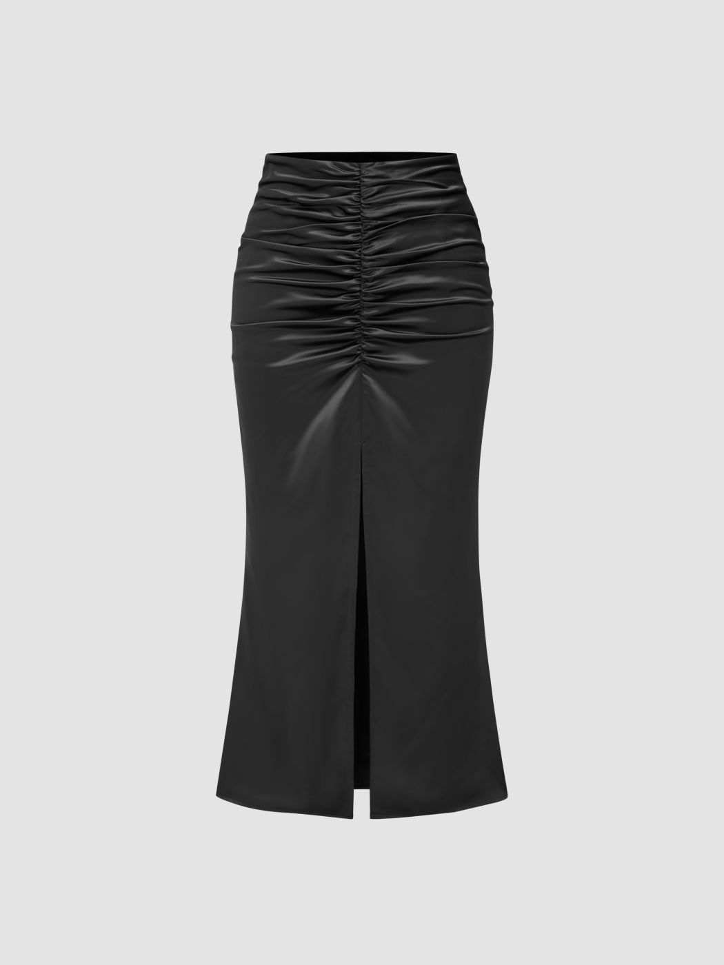 Maxi gonna di raso a vita media con increspature e spacco