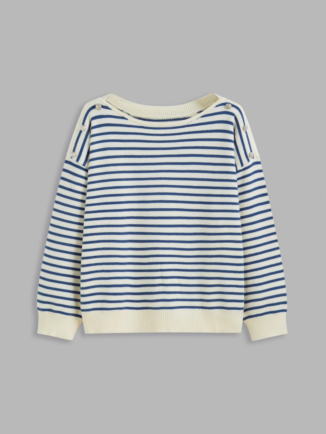 Gestreifter Strickpullover mit Knöpfen Kurve & Plus
