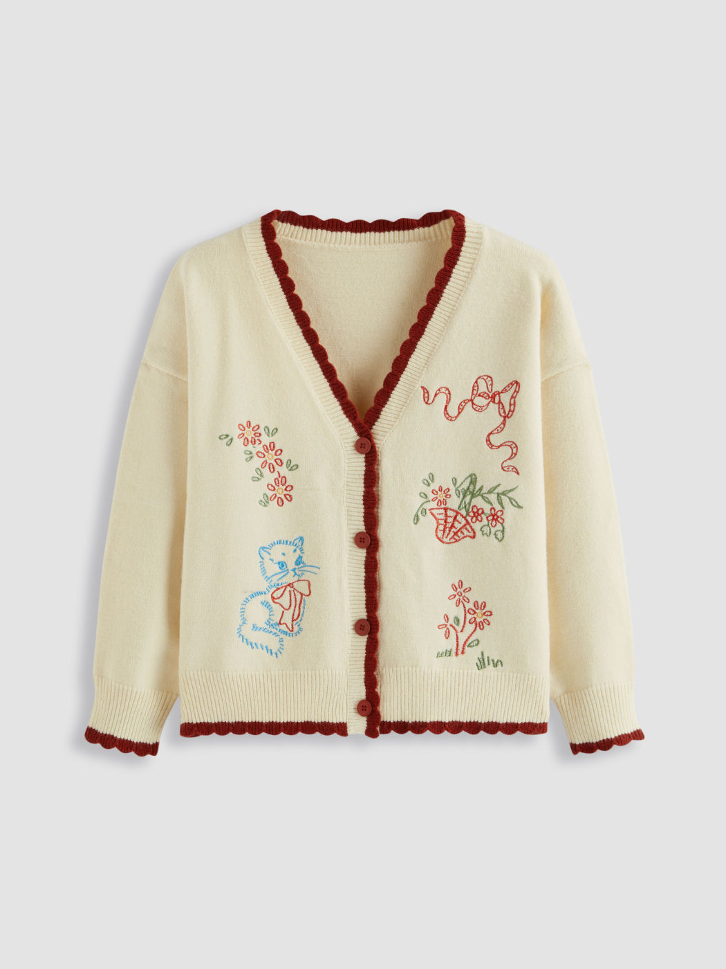 Cardigan in maglia con scollo a V e rilegatura floreale a contrasto Curve & Plus