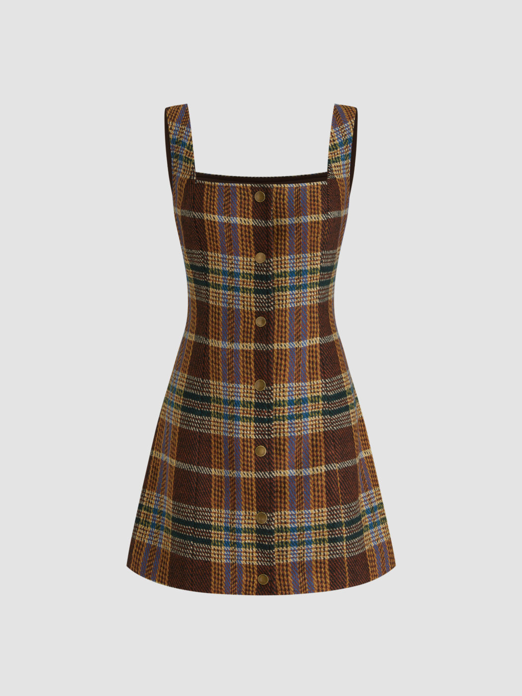 Woll-Look Tartan Knopf Mini Cami Kleid
