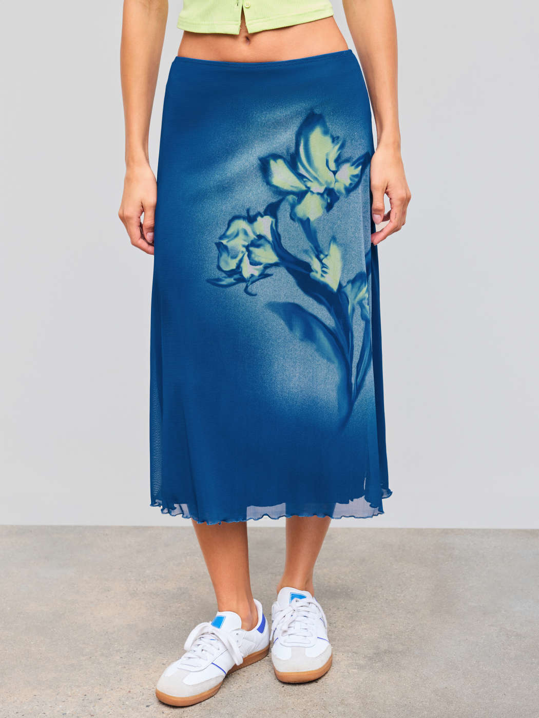 Printed Mesh Fishtail Skirt Asos ASOS DESIGN Ruched Side Slit