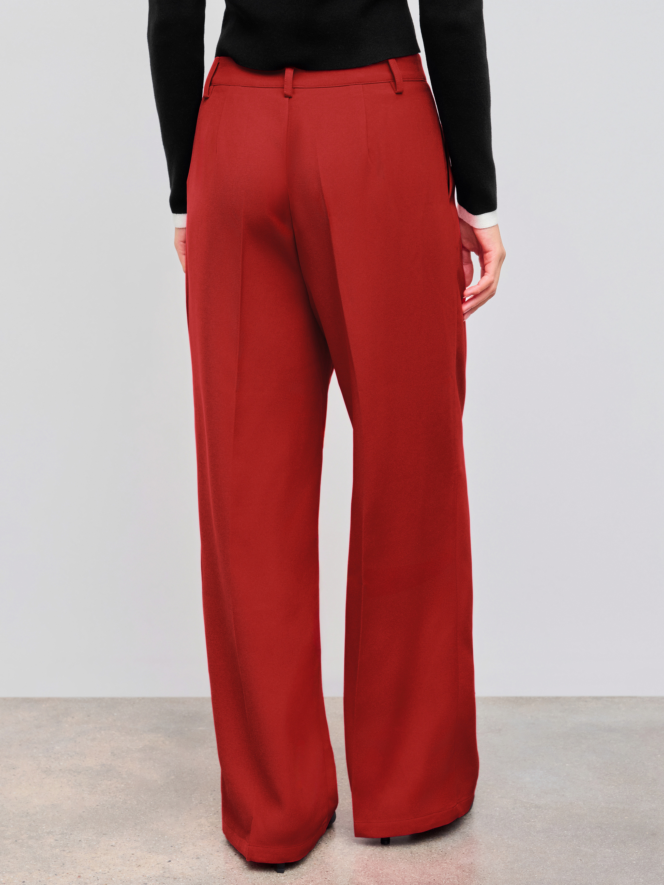 Wide Leg Pants Woven Mid Rise Solid Pocket Straight Leg