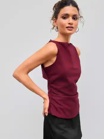 Leinenmischung Bootshals einfarbig Schleifen-Tanktop