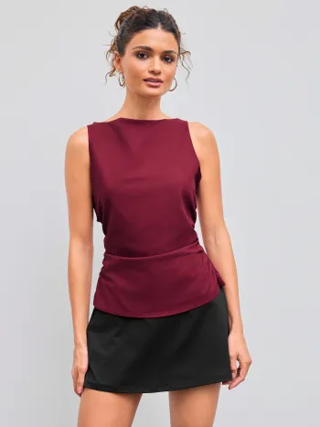 Leinenmischung Bootshals einfarbig Schleifen-Tanktop