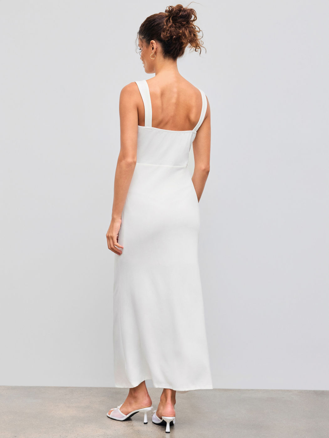 Gewobenes Solid-Ruched-Maxi-Kleid mit Herzausschnitt