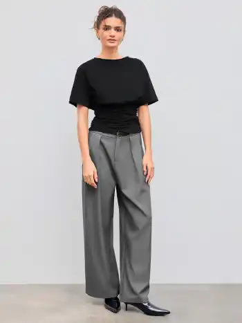 Gurtete Mittelhohe Gerade Beine Hose