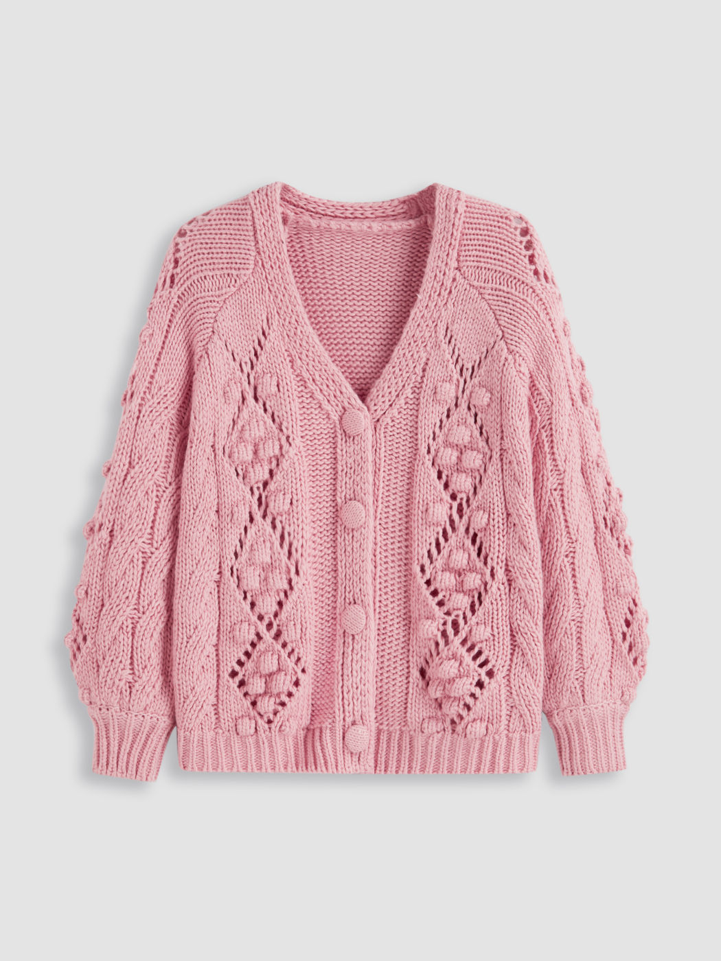 Zopfmuster V-Ausschnitt Oversized Strickjacke Kurve & Plus