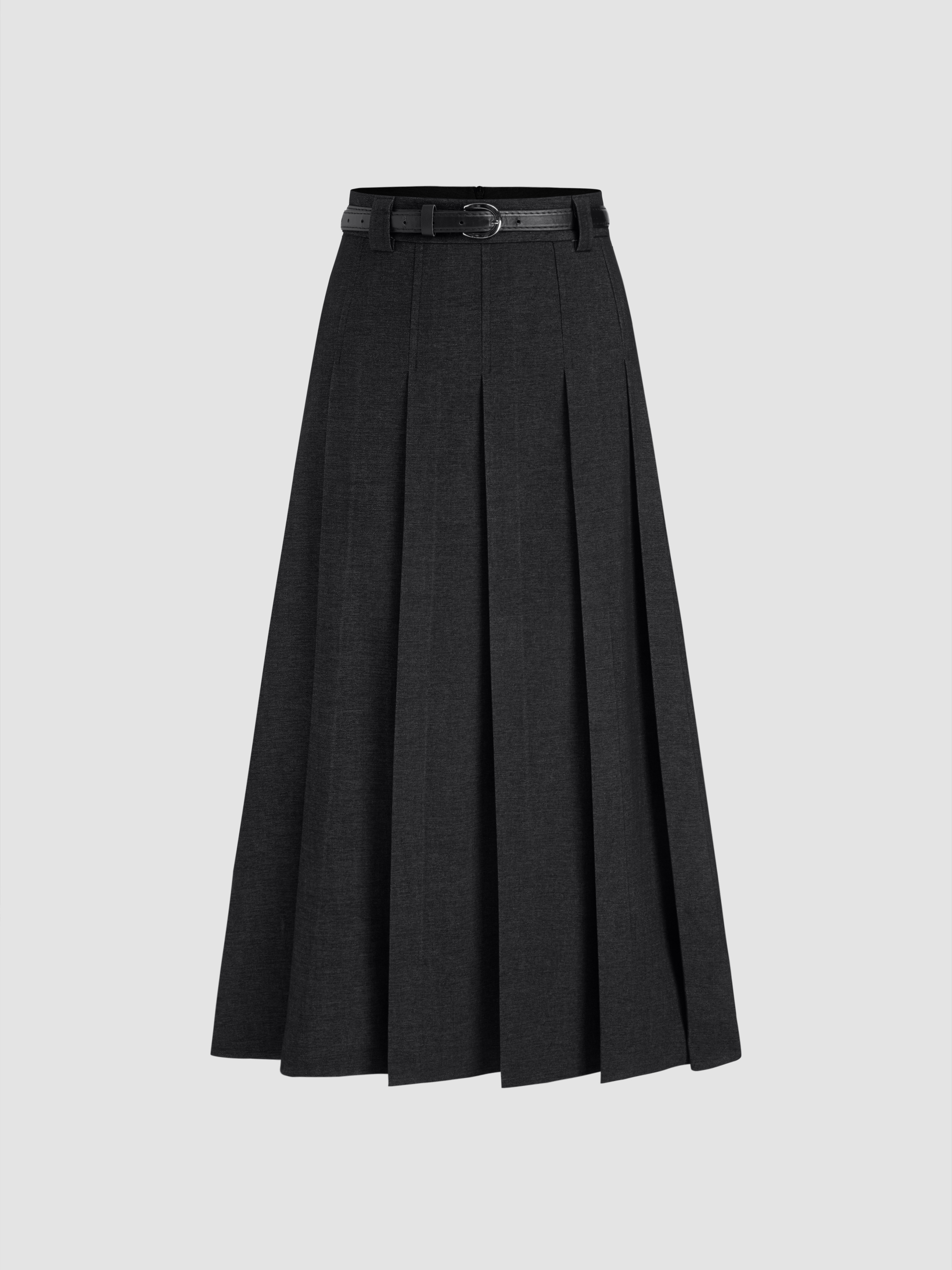織布 ベルト付きハイライズプリーツマキシスカート For 仕事