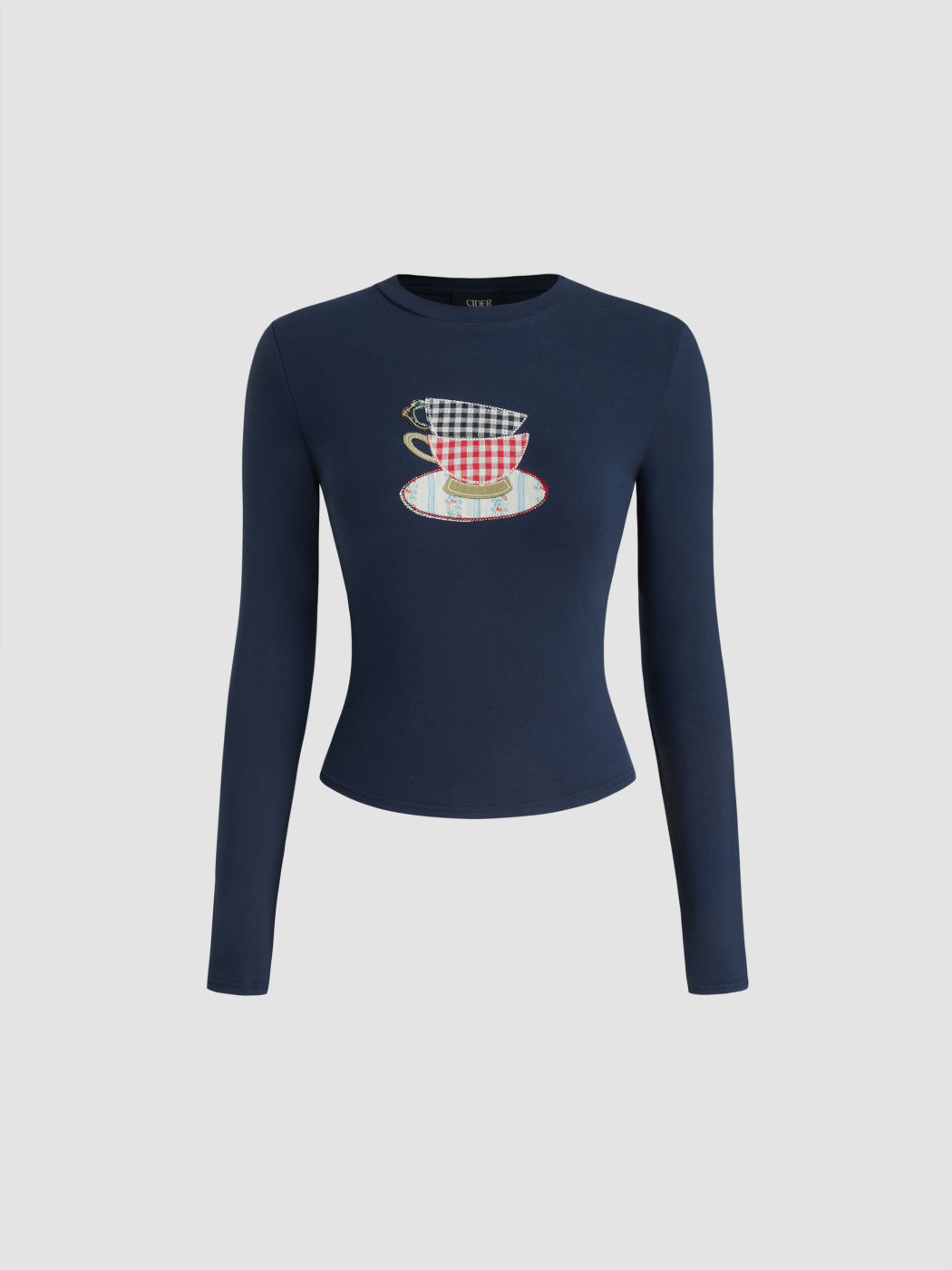 Gingham Cup Applikation Langarm-Oberteil