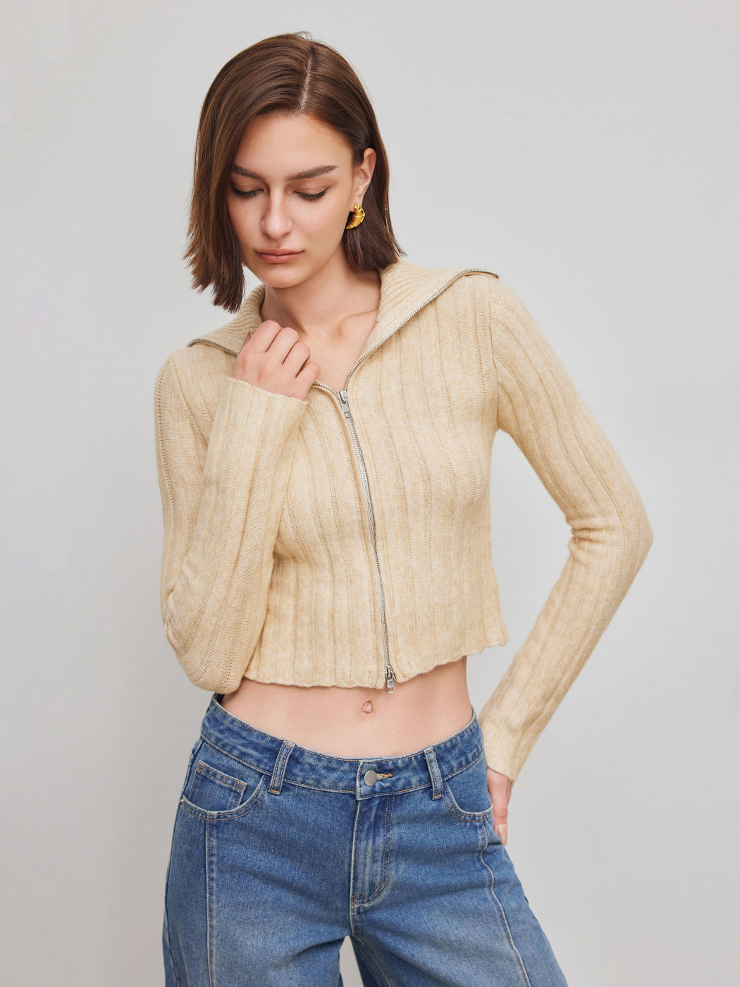 Reißverschluss-Strickjacke