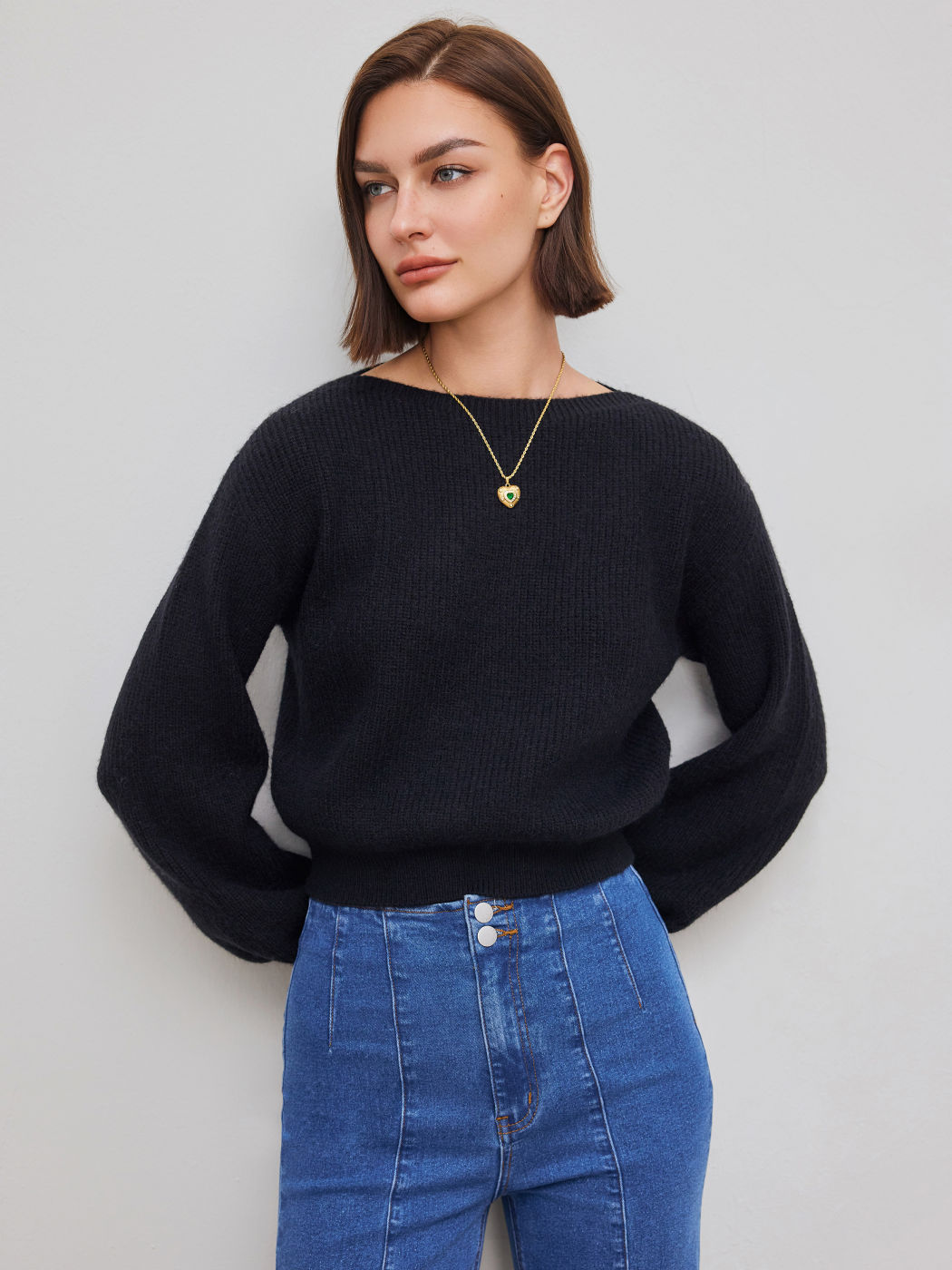 Knit Boat Neck Long Sleeve Top
