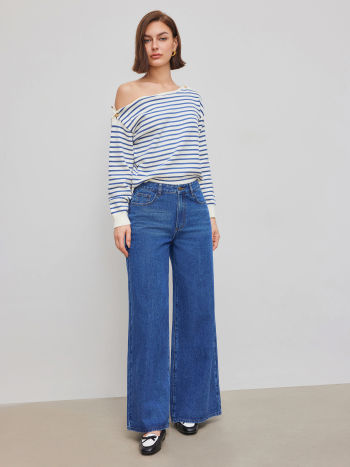 Denim Mid Rise Pocket Wide Leg Jeans