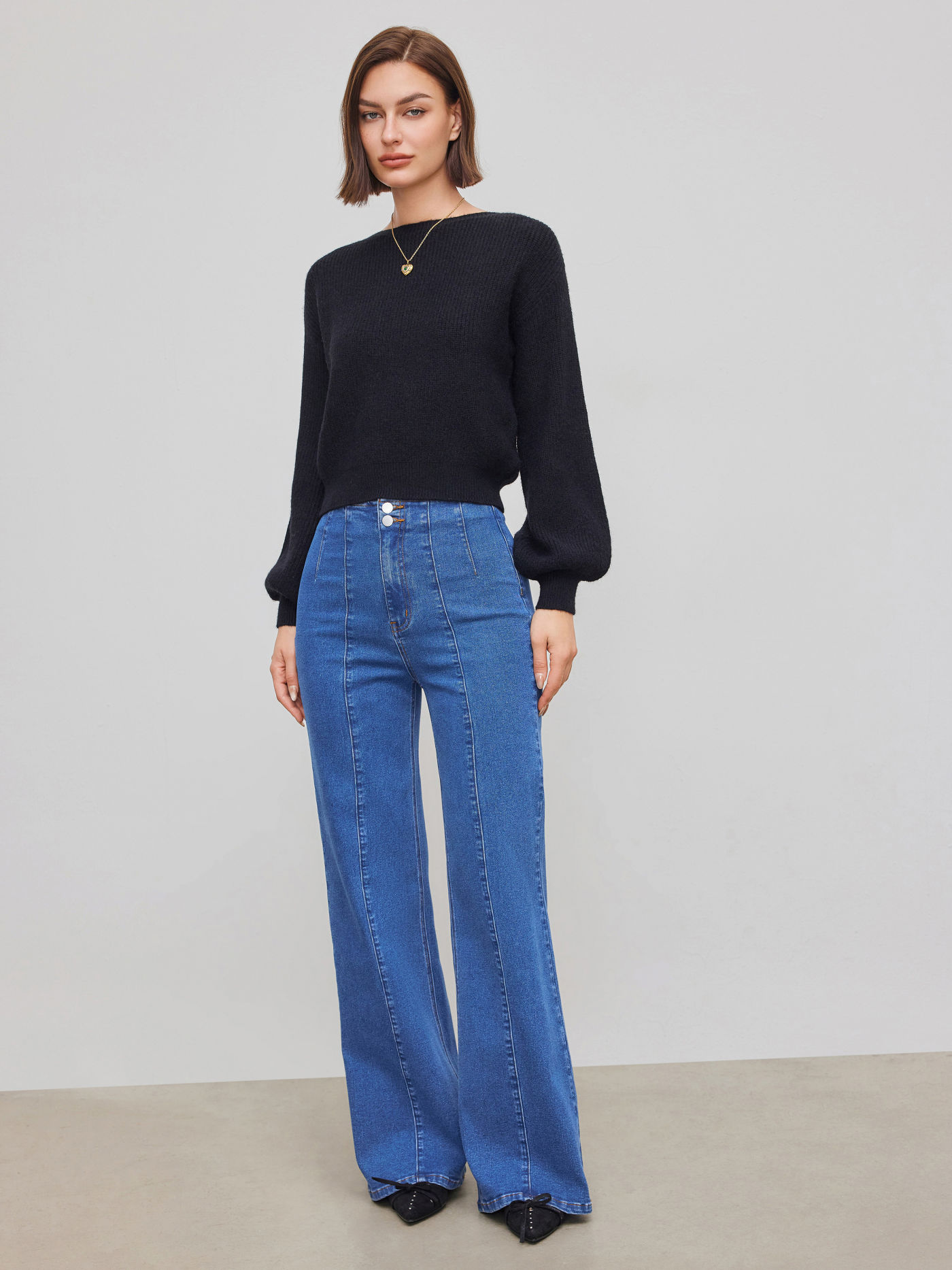 High Stretch Denim High Rise Flared Jeans