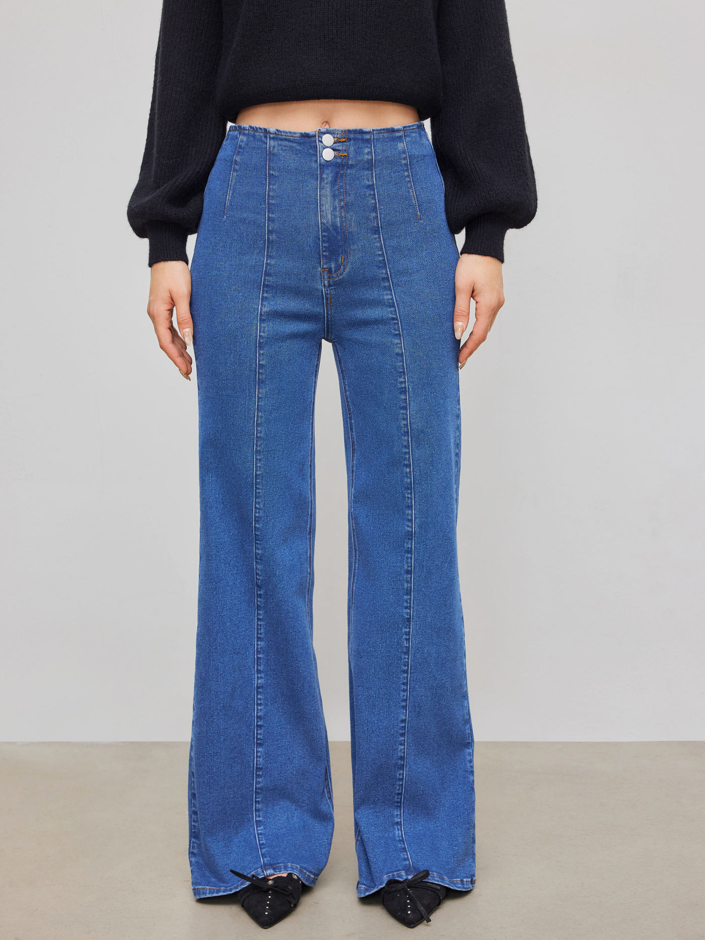 High Stretch Denim High Rise Flared Jeans
