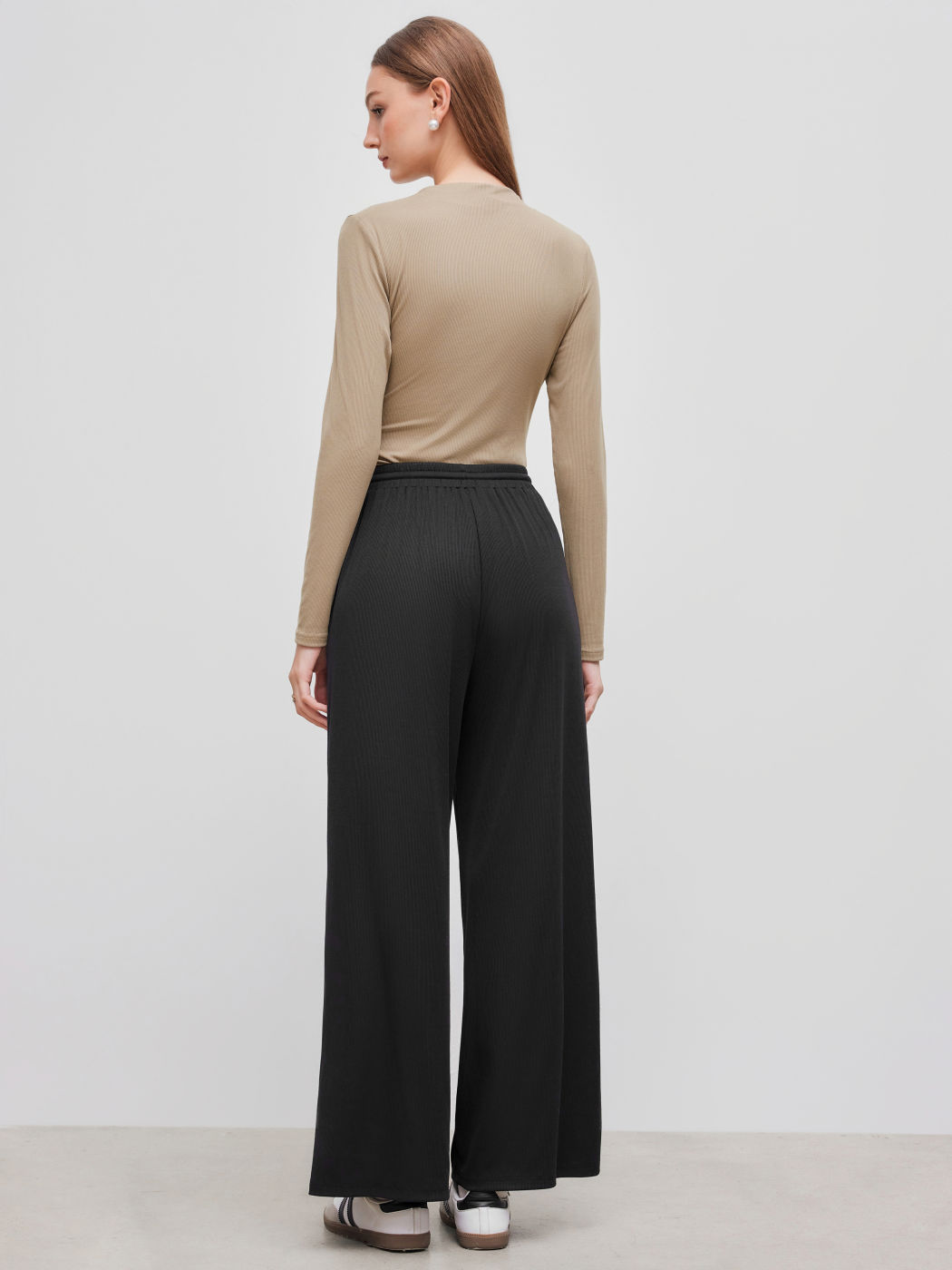 Hoher Kragen Rüschen Langarm-Oberteil & Mittelhohe Weite Hose Set
