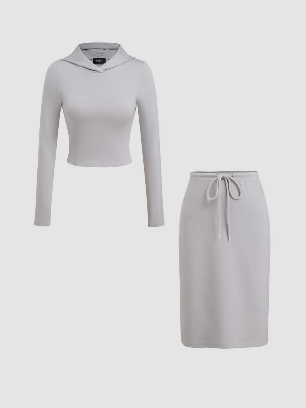 Tessuto in maglia Set felpa con cappuccio e gonna midi con