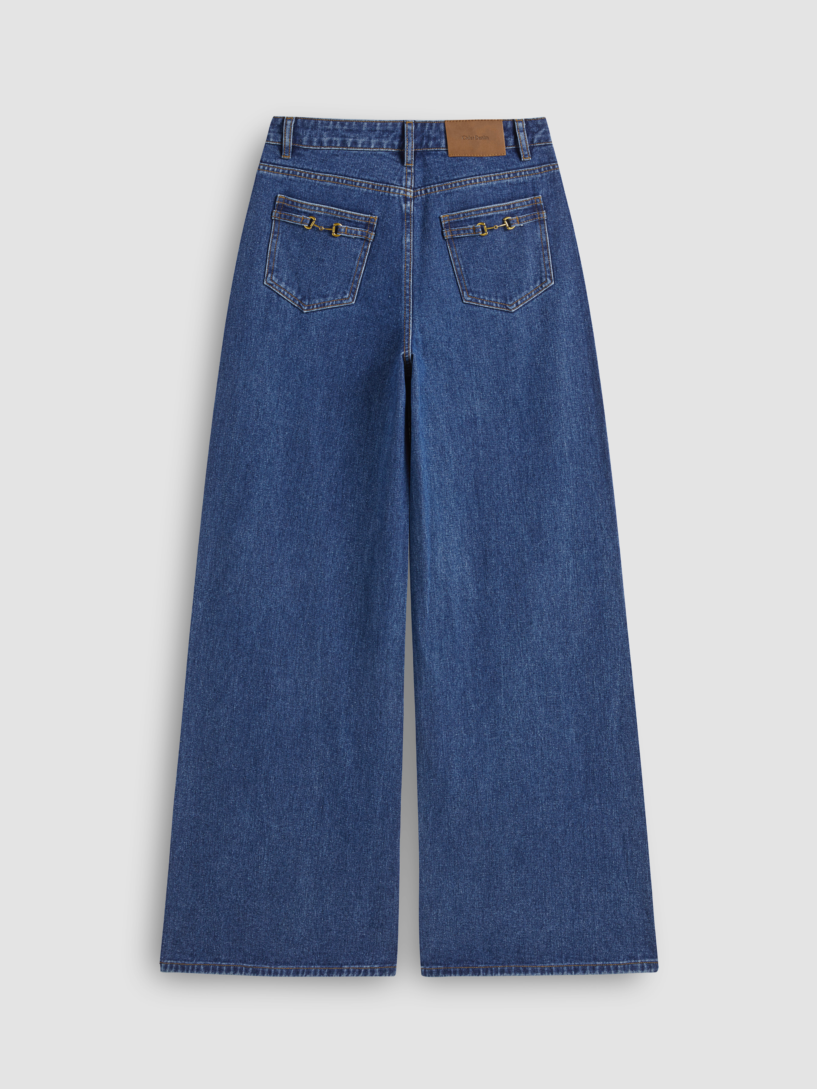 Denim Denim Mid Rise Pocket Wide Leg Jeans For Work
