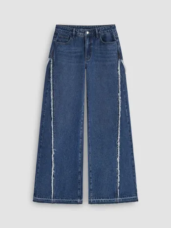 Cider Denim Low Rise Raw Hem Wide Leg Jeans