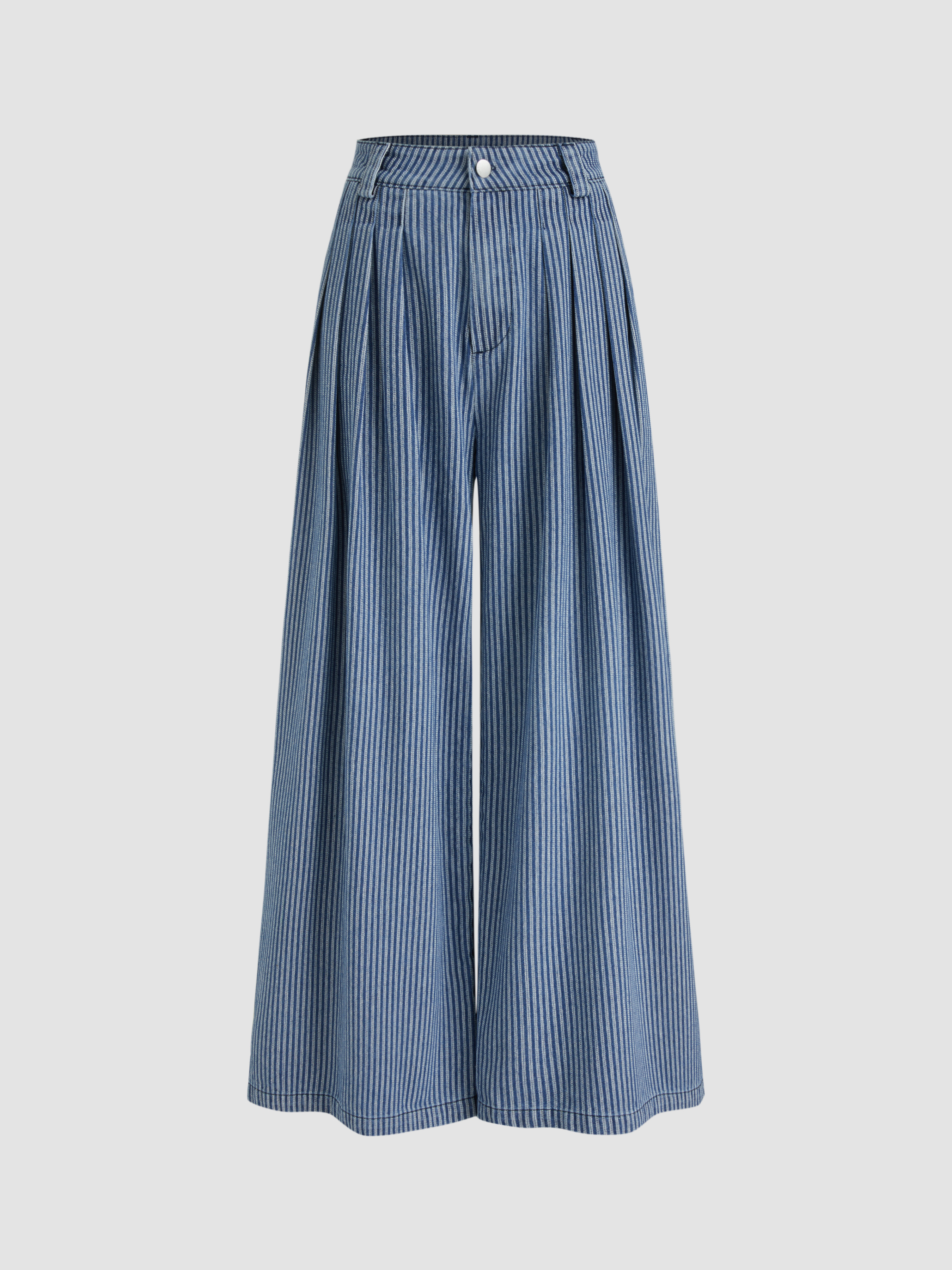 Denim Mid Rise Wavy Retro Straight Leg Trousers