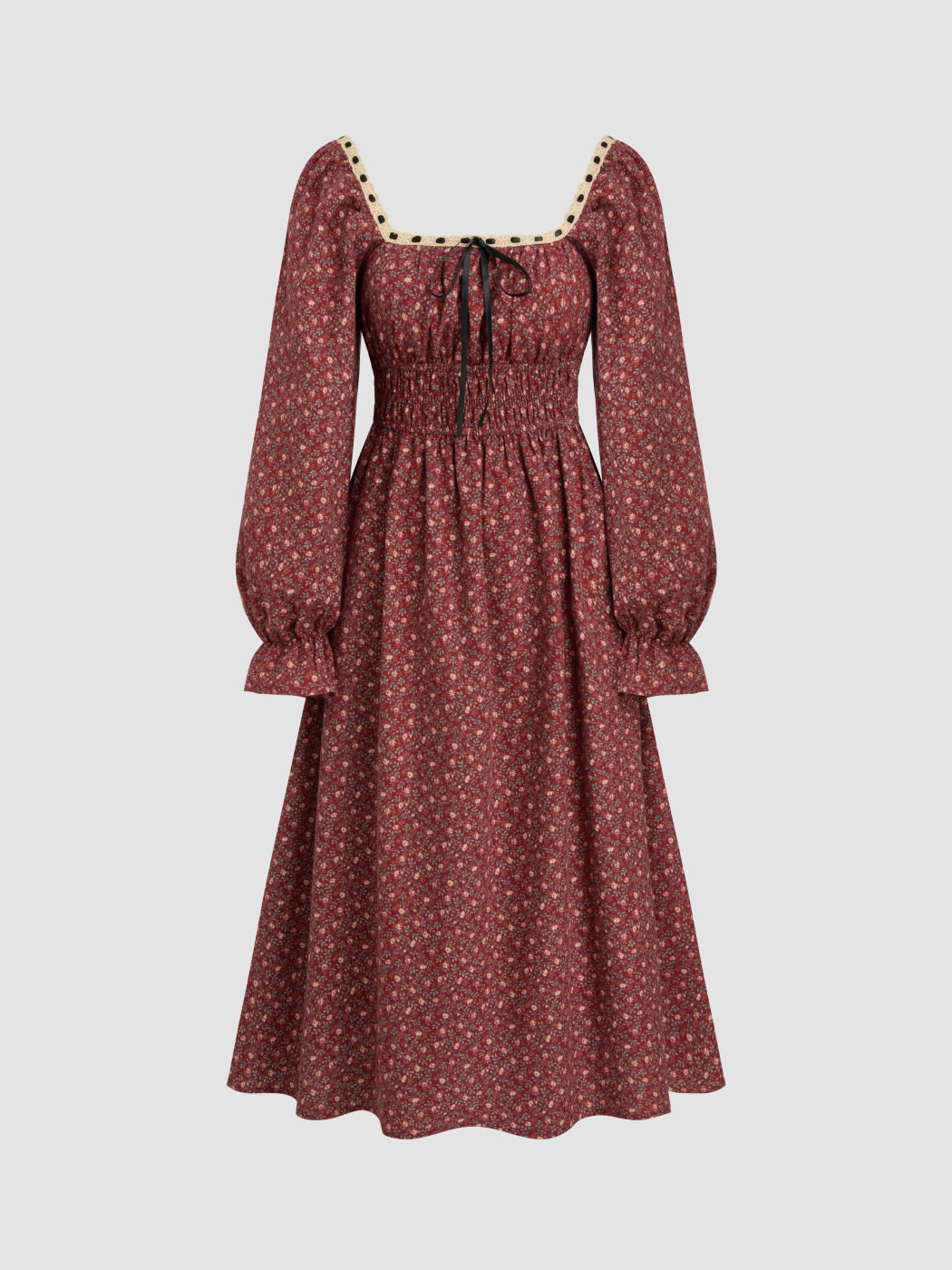 100% Cotton Square Neck Ditsy Floral Shirred Maxi Dress