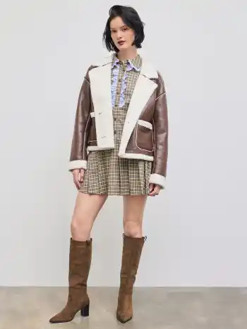 Faux-Shearling Zweireihige Jacke