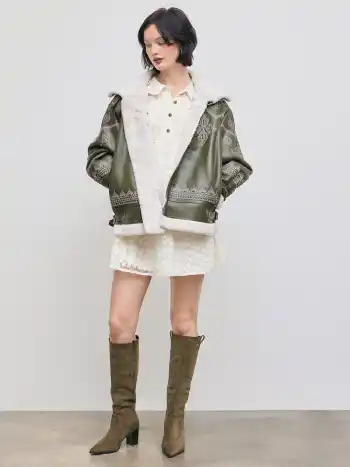 Faux Shearling Stand Collar Aztec Oversized Jacket
