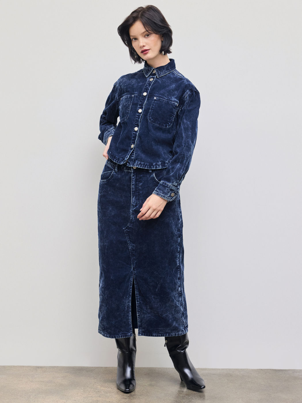 Washed Corduroy Collar Pocket Button Jacket