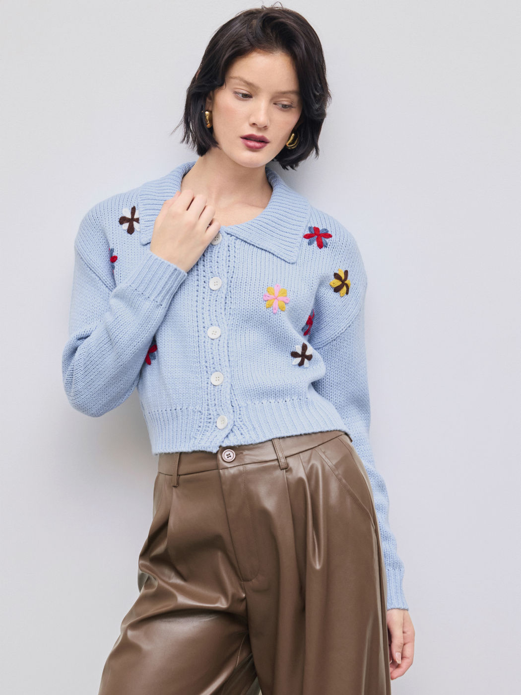 Knit Collar Floral Cardigan