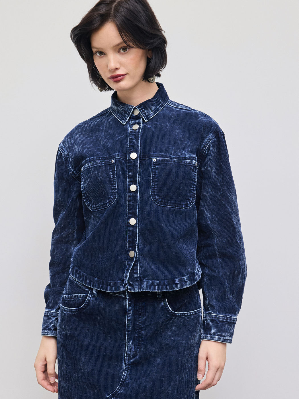 Washed Corduroy Collar Pocket Button Jacket