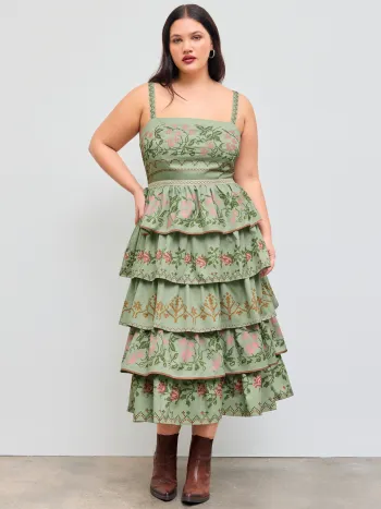 Floral Embroidery Tiered Maxi Dress Curve & Plus