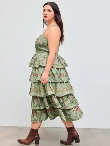 Floral Embroidery Tiered Maxi Dress Curve & Plus