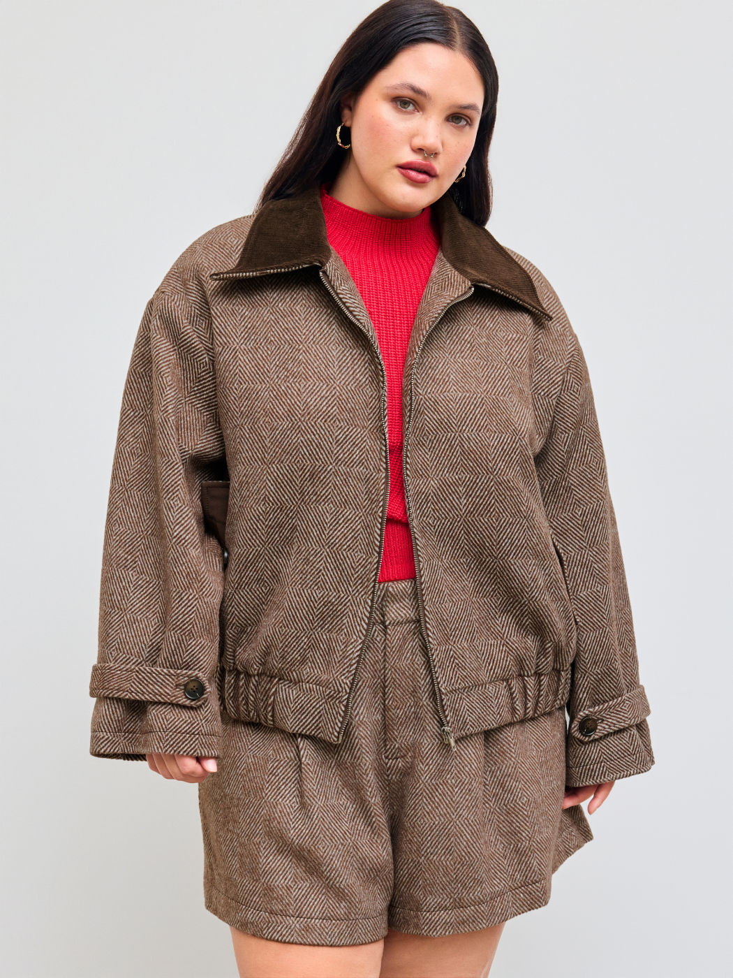 Wool-like Collar Pocket Oversized Jacket Curve & Plus