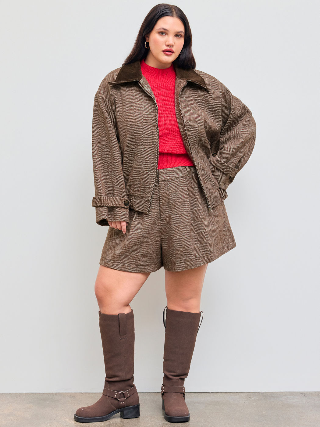 Wool-like Collar Pocket Oversized Jacket Curve & Plus