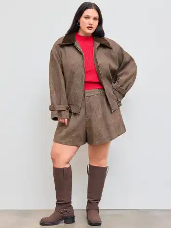 Wool-like Collar Pocket Oversized Jacket Curve & Plus