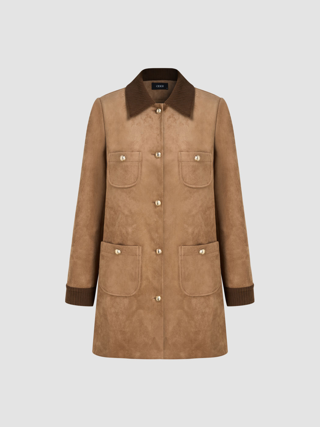 Cappotto oversize con colletto in camoscio e bottoni