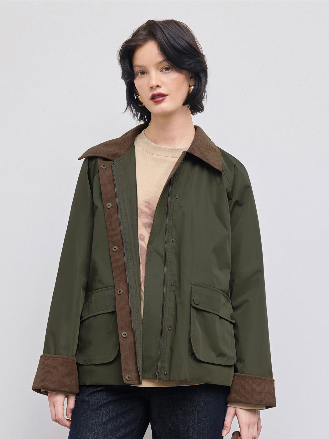 Collar Solid Contrasting Binding Barn Jacket