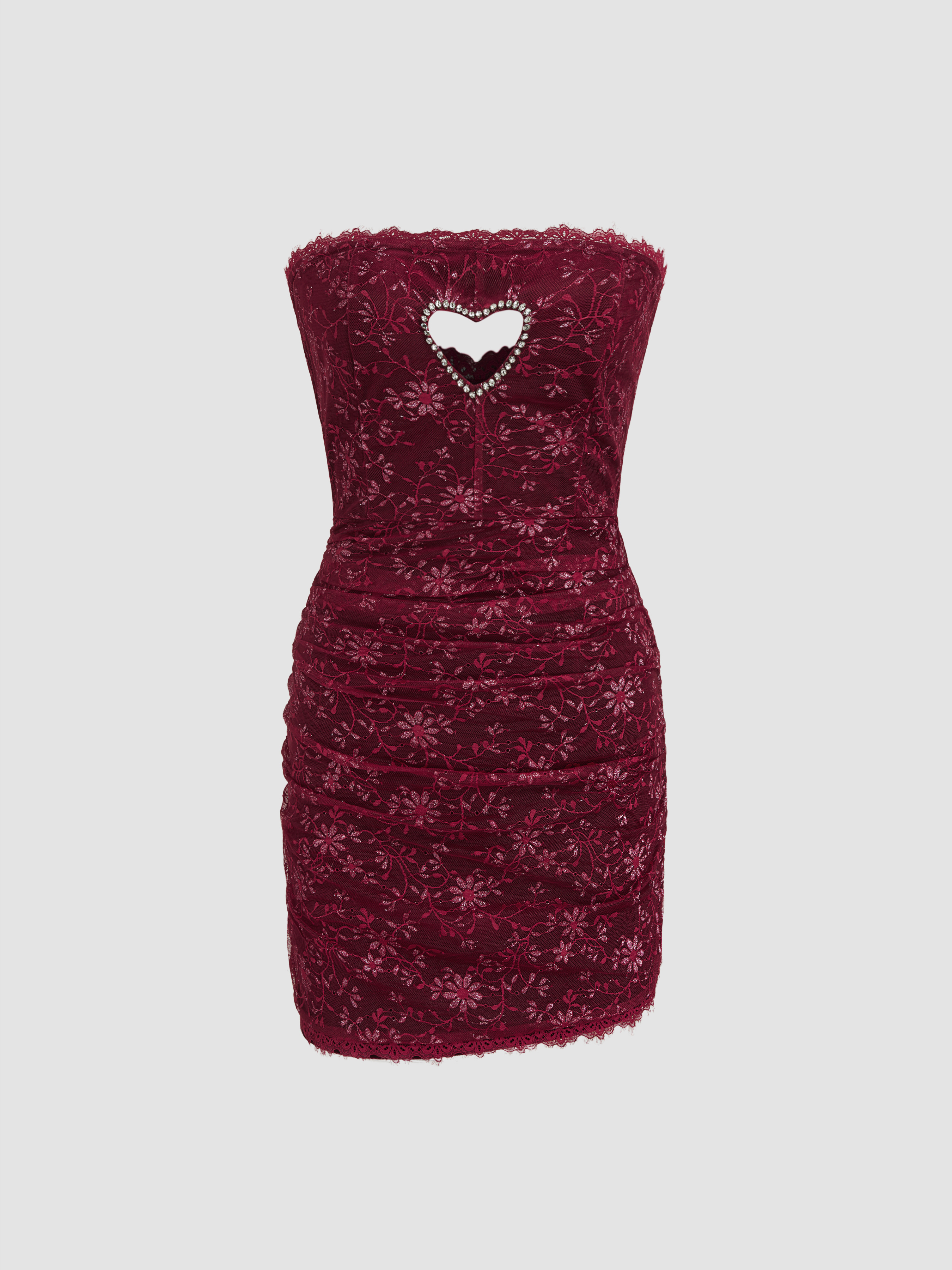 Sabrina Carpenter Dress Lace Lace Ruched Rhinestone Heart
