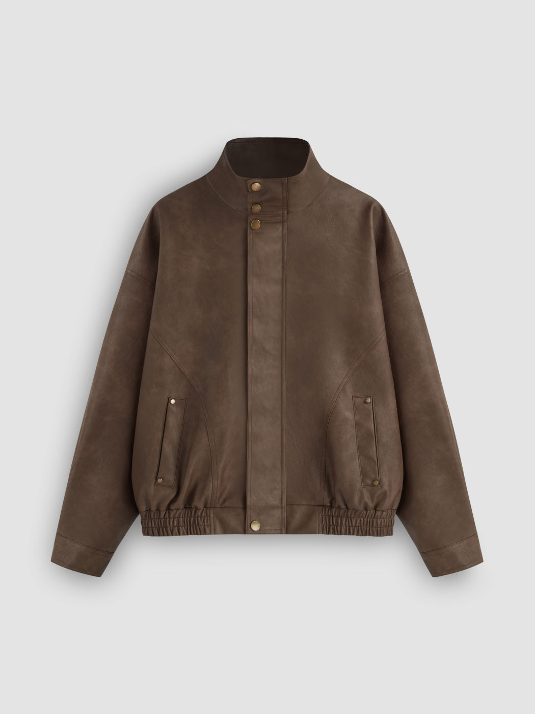 Faux Leather Stand Collar Oversized Biker Jacket