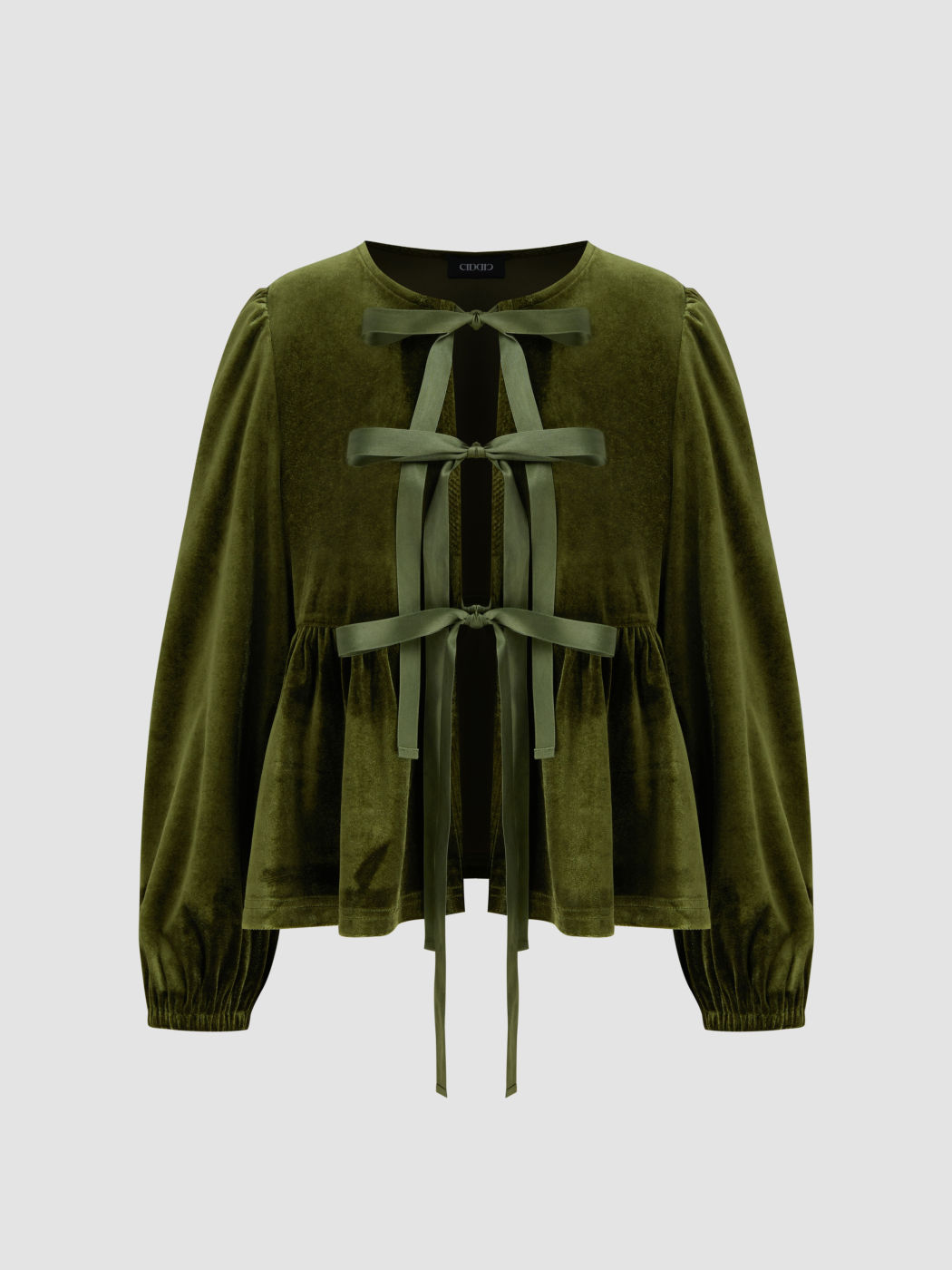 Velvet Tie Front Bow Oversized Long Sleeve Blouse