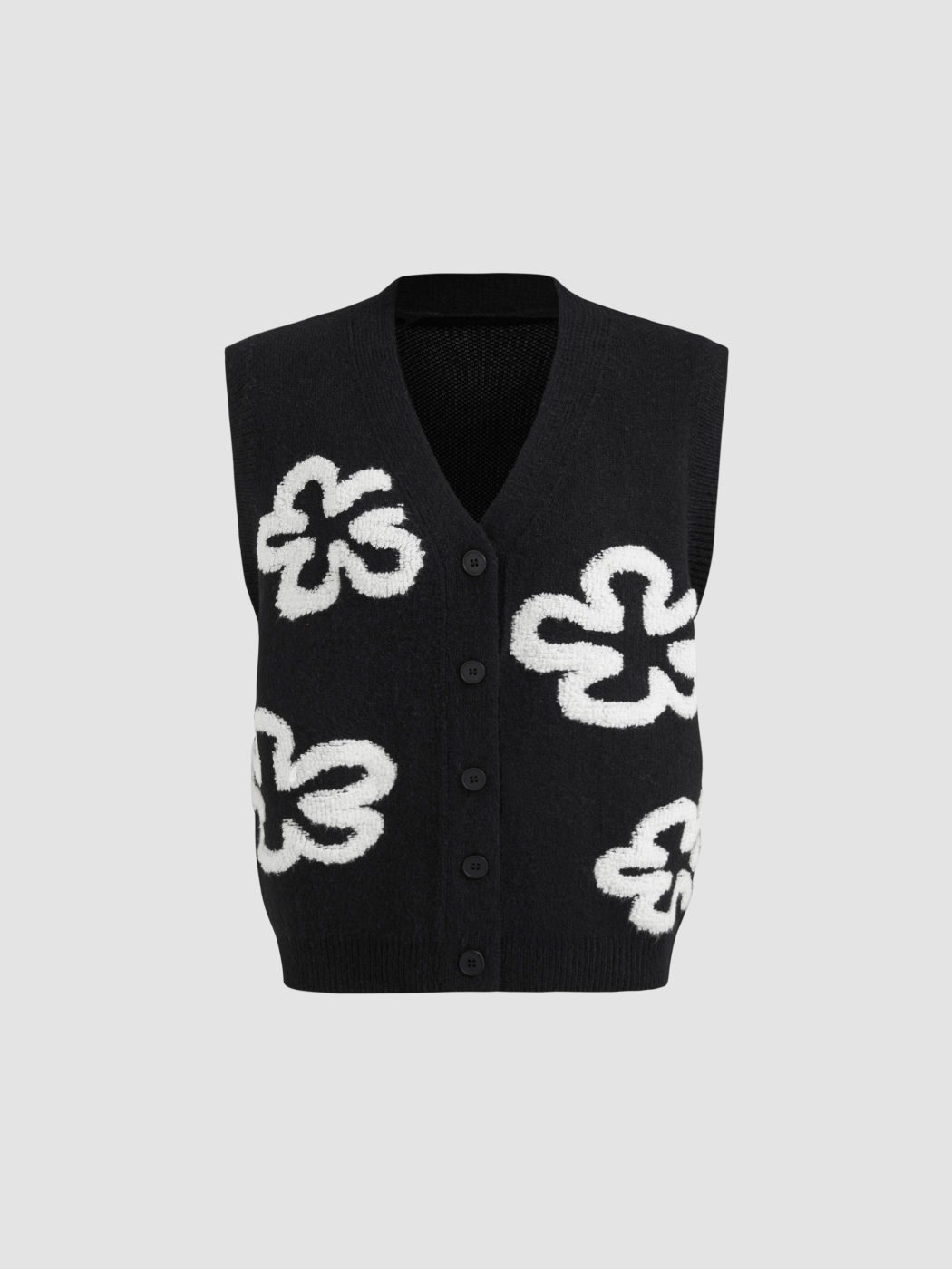 Knit V-neck Floral Oversized Vest