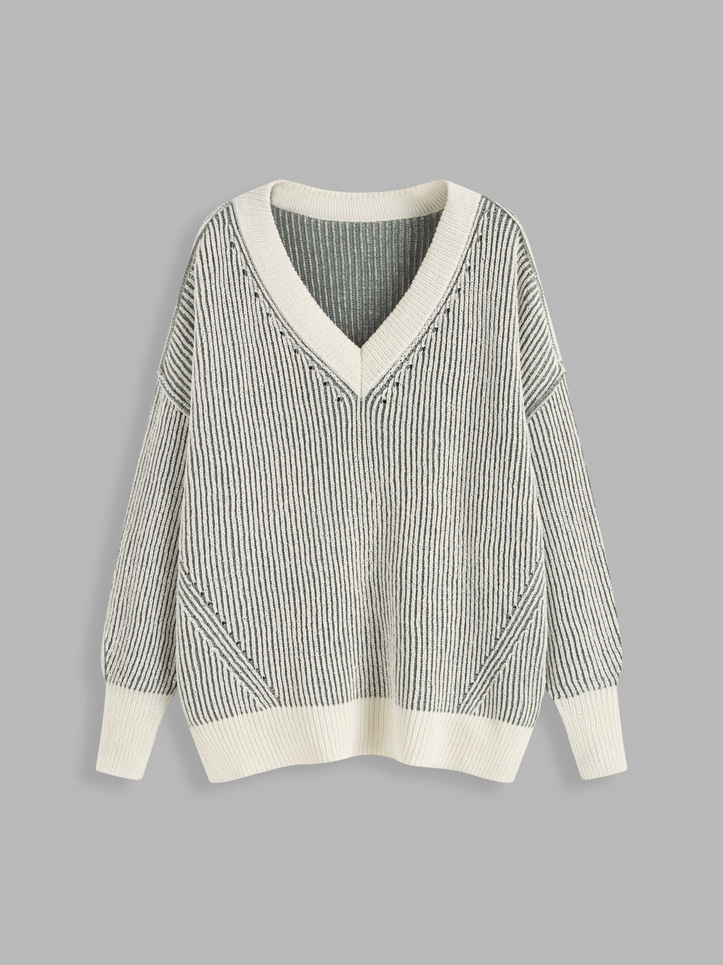 Knit V-neck Striped Oversized Sweater