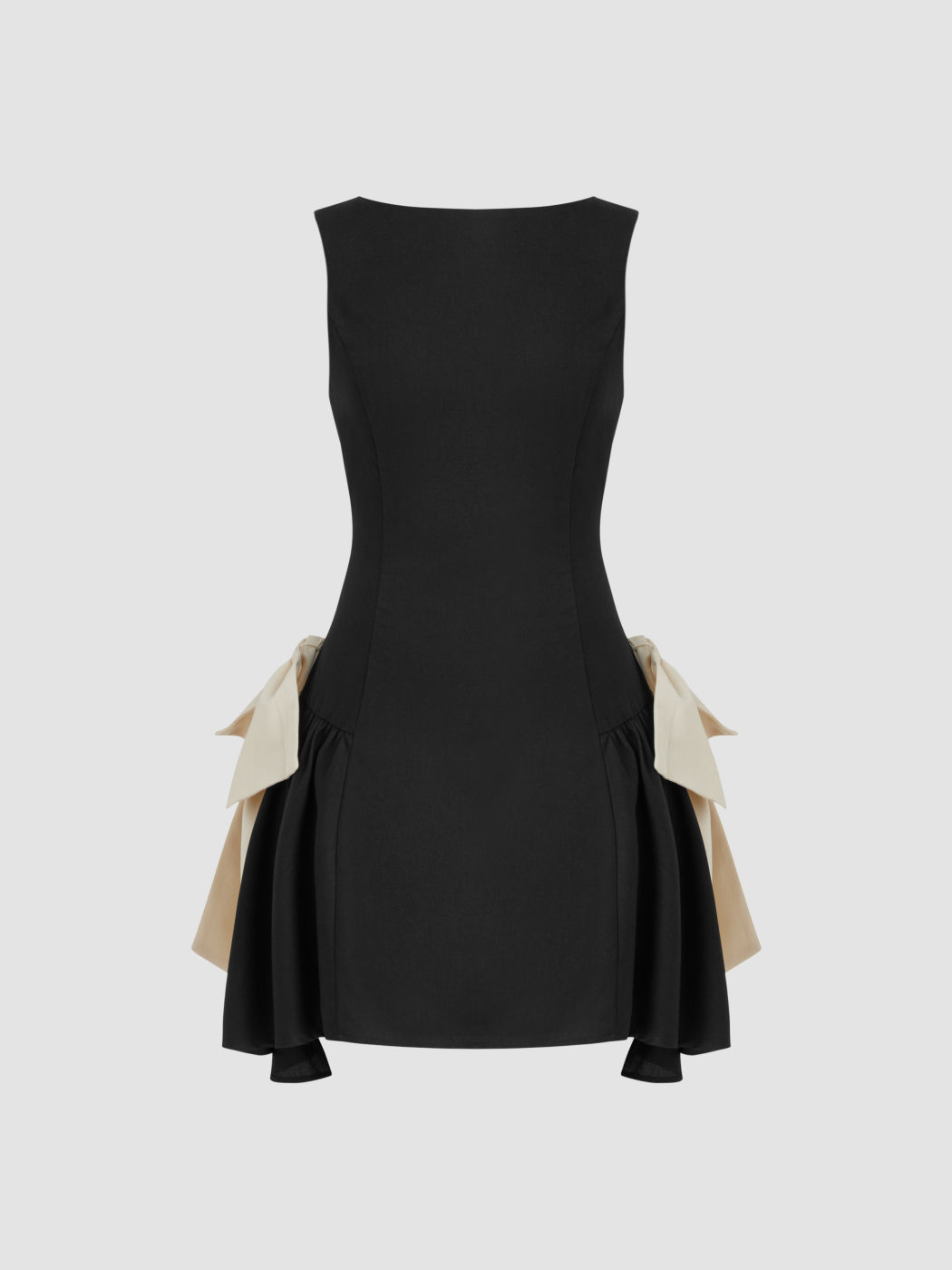 Bootsausschnitt Schleife Rüschensaum Minikleid