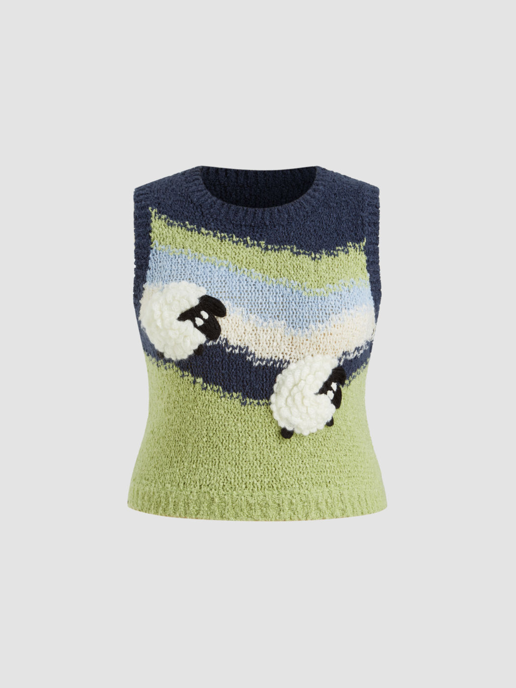 Knit Round Neckline Sheep Vest Curve & Plus